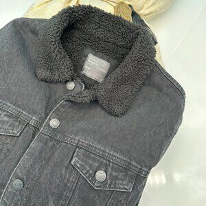 Sunrise‎ Kingdom Sherpa Lined Denim Jean Jacket, Size Small, Black Medium Wash